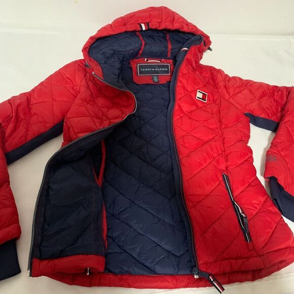 Tommy Hilfiger Women's Packable Hooded Puffer  Lightweight Jacket, RED Size XS - Picture 12 of 16